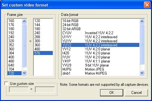 Setting My Capture Dimension in the "Set custom video format" Dialog Box